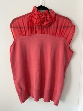 Ashley Stewart Coral Sleeveless Chiffon Yoke Top
